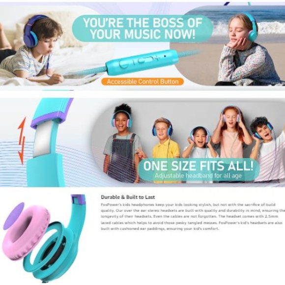 Kids Headphones - Wired - Stereo - Safe Volume Limit/Control - Microphone - Picture 9 of 12